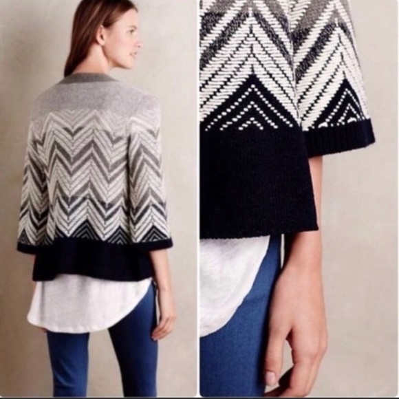 Anthropologie by Moth Chevron Stitch Kimono Sleeve Open Front Cardigan size S - Picture 3 of 12